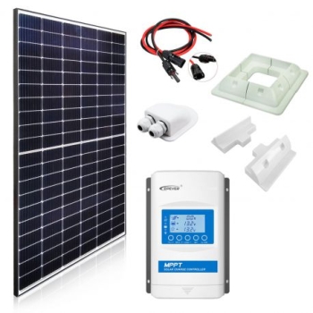 Zestaw zasilania słonecznego na kamper zawiera:  Panel słoneczny 210W wym: 1320x992x35mm [szt] 1 Regulator Lumiax MT1550T [szt] 1 Narożniki montażowe